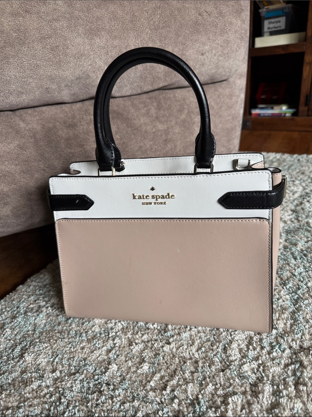 kate spade Cream, Blush Pink & Black Leather Satchel